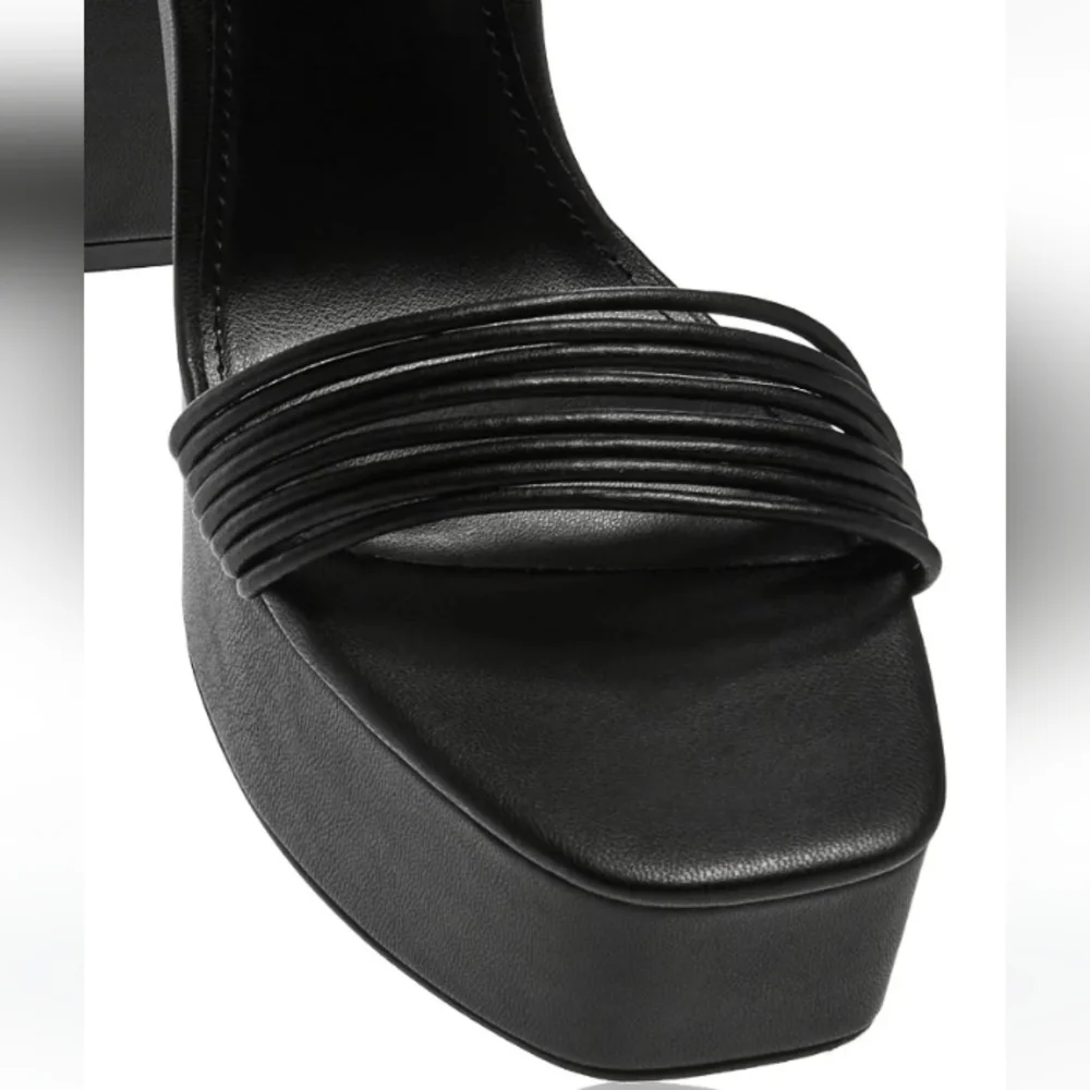 New w/Box Aqua Sweet Vegan Leather Black Platform Block Heel Dress Sandals